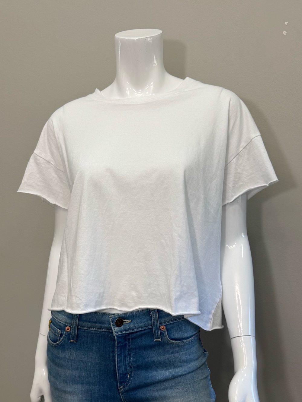 RD STYLE White Cropped Boxy Oversized Raw Hem Short Sleeve Crewneck T-Shirt Tee